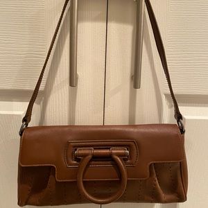 Salvatore Ferragamo Brown Leather Clutch, Shoulder Bag Purse